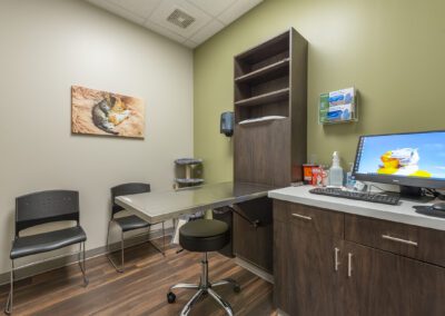A small office featuring a desk with a computer